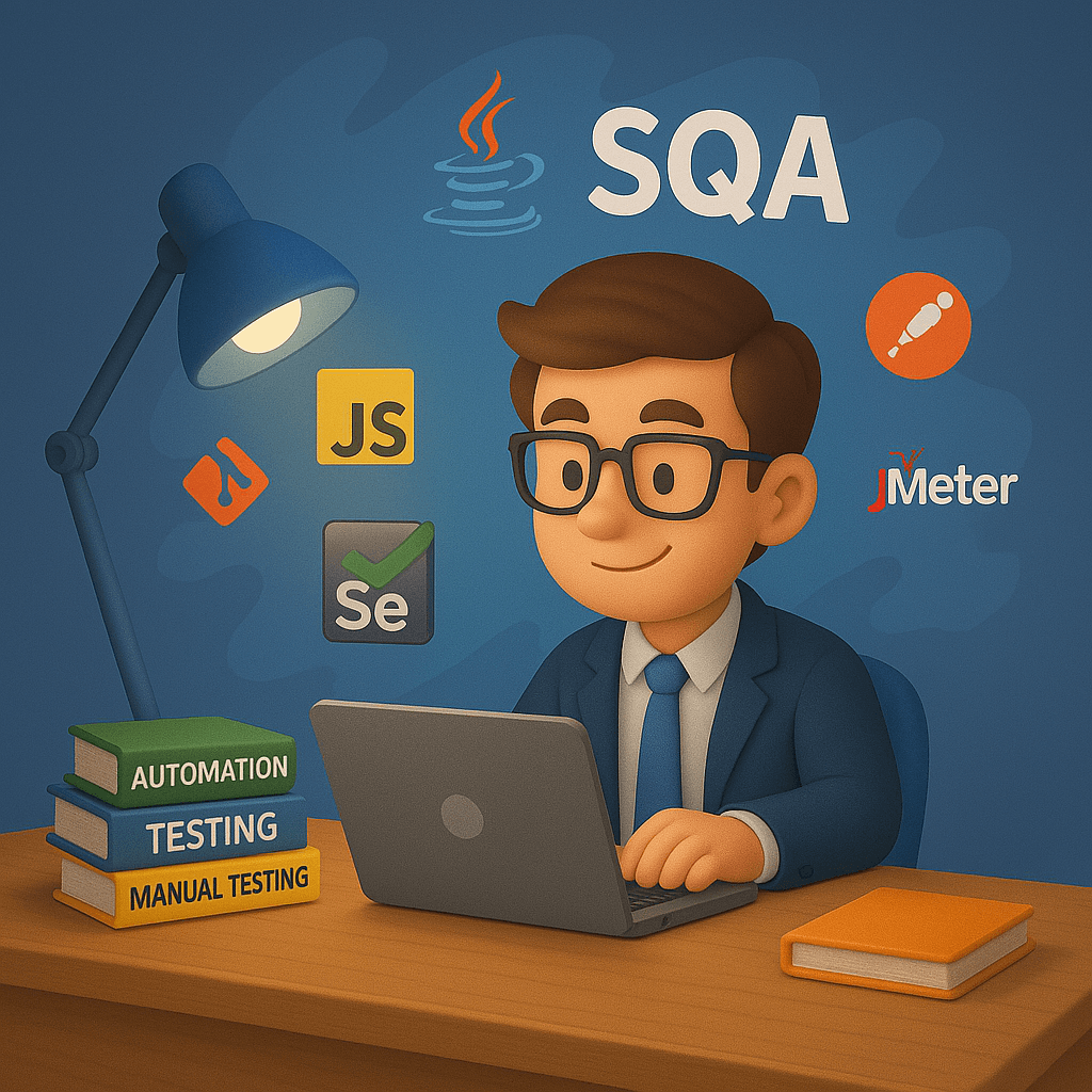 Software Quality Assurance engineer learning test automation - Road to SDET training illustration